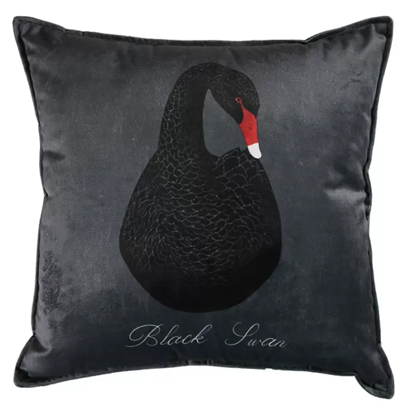 Декоративная подушка Black Swan I Cushion Черная Черный Серый Красный в Сочи | Loft Concept 