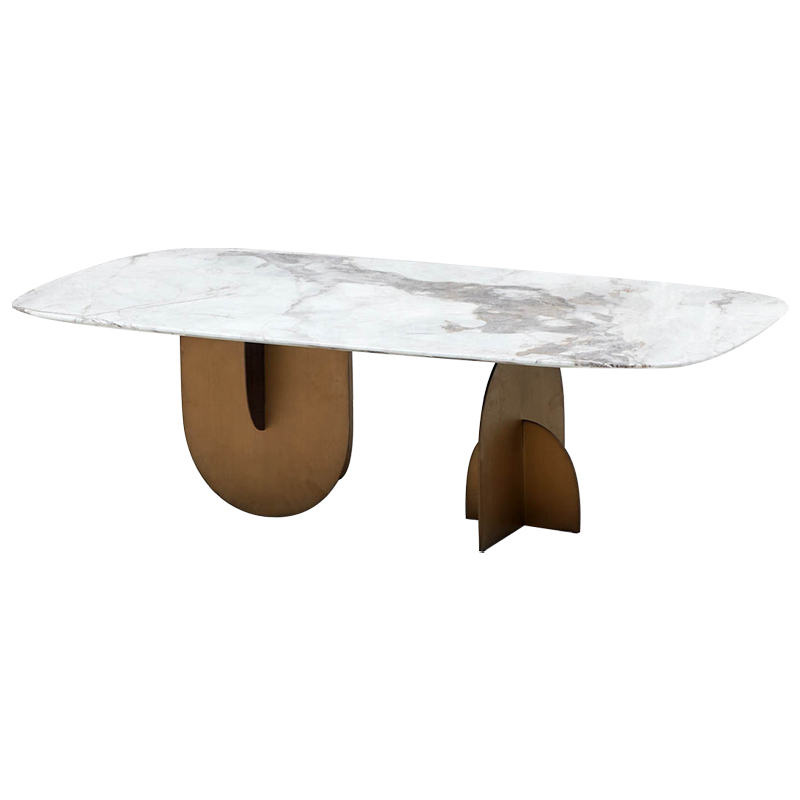 Кофейный стол Aoife Marble Dining Table Латунь Белый Мрамор Bianco Серый в Сочи | Loft Concept 