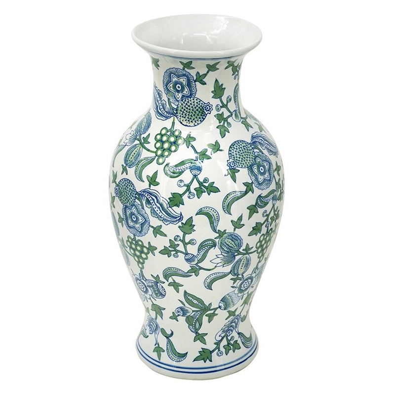 Ваза с зелено-голубым цветочным узором на белом фоне 47 см Blue & White Ornament Белый Синий Зеленый Ваза с зелено-голубым цветочным узором на белом фоне 47 см Blue & White Ornament Белый Синий Зеленый в Сочи | Loft Concept