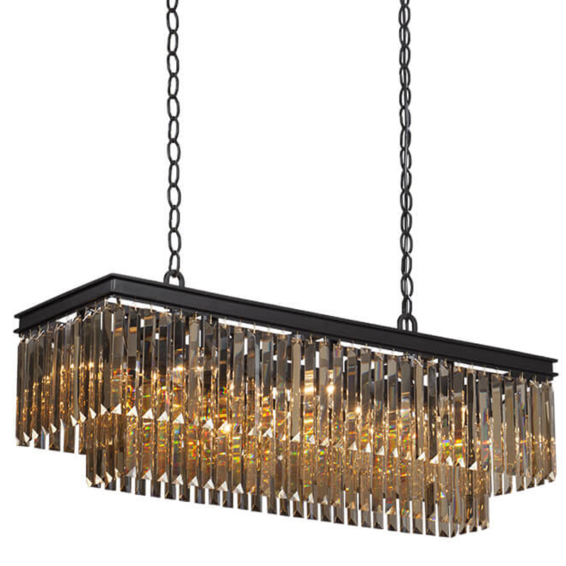 Люстра Odeon Amber Glass Rectangular Chandelier Black iron Янтарное стекло длина 100 Черный матовый в Сочи | Loft Concept 