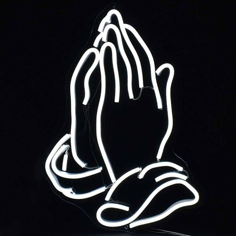 Неоновая настенная лампа Praying Hands Neon Wall Lamp Белый Прозрачный в Сочи | Loft Concept 