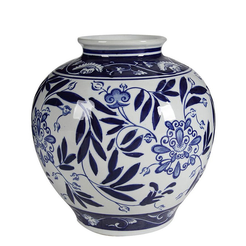 Ваза округлой формы с бело-синим цветочным орнаментом Blue & White Ornament Белый Синий Ваза округлой формы с бело-синим цветочным орнаментом Blue & White Ornament Белый Синий в Сочи | Loft Concept