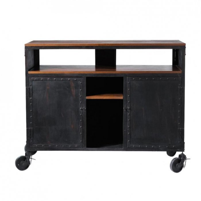 Комод в стиле Индастриал на колёсах Industrial Bar Oak Chest Черный в Сочи | Loft Concept 