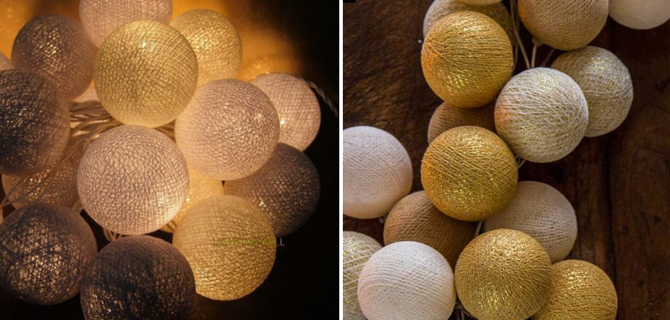 Гирлянда хлопковые фонарики Сotton Ball Gold Mix - Loft-Concept в Сочи