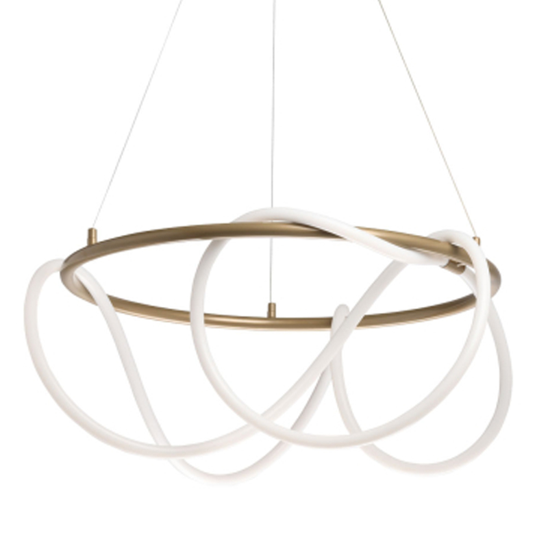 Люстра подвесная круглая золотого цвета с белыми изогнутыми световыми линиями Luke Lampco Tracer Lamp Белый Золотой в Сочи | Loft Concept 