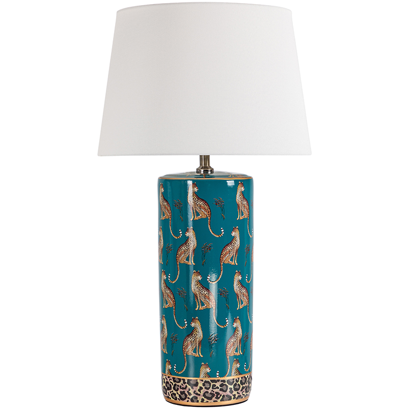 Настольная лампа с абажуром Leopard Lampshade Emerald Изумрудный Белый Коричневый в Сочи | Loft Concept 