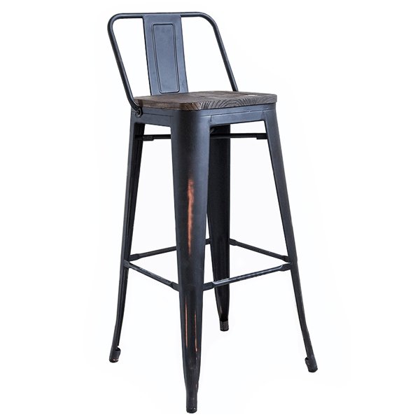 Барный стул Tolix Bar Stool Wood Черный матовый в Сочи | Loft Concept 