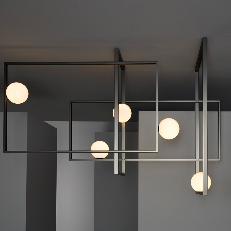 Люстра Mondrian Glass Venicem Ceiling Lamp graphite Белое матовое стекло Графит сатин в Сочи | Loft Concept 