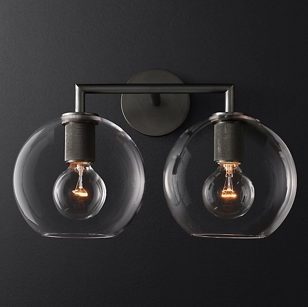 Бра RH Utilitaire Globe Shade Double Sconce Black Прозрачное Стекло Темная бронза в Сочи | Loft Concept 