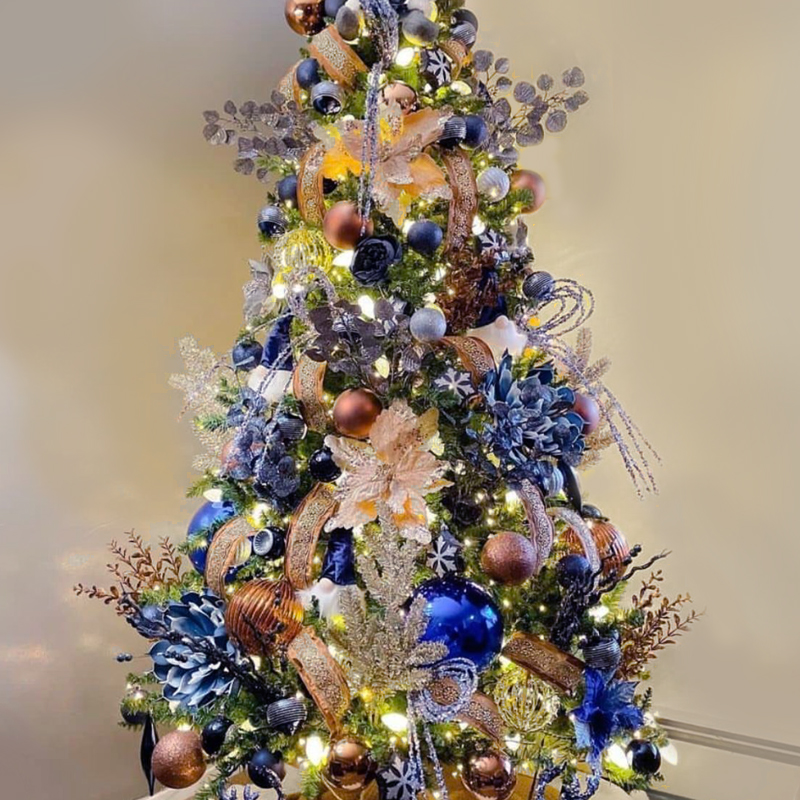 Дизайнерская Ель Синие Цветы Christmas tree Blue flowers Синий Золотой Серебряный в Сочи | Loft Concept 