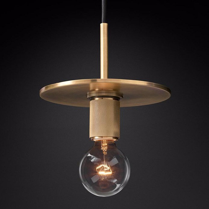 Подвесной светильник RH Utilitaire Disk Shade Pendant Brass Латунь Прозрачное Стекло в Сочи | Loft Concept 