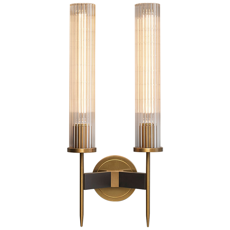 Бра Jonathan Browning ALOUETTE DOUBLE SCONCE Прозрачное Стекло Латунь Черный в Сочи | Loft Concept 