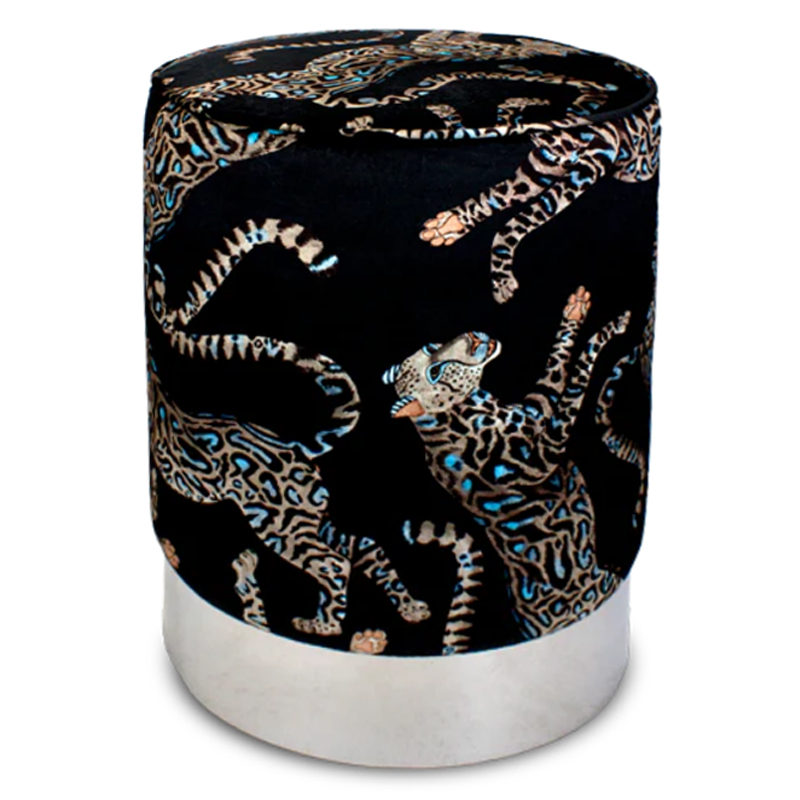 Пуф Леопарды Cheetah Kings Starry Nights Velvet Pouffe Черный Серебряный в Сочи | Loft Concept 