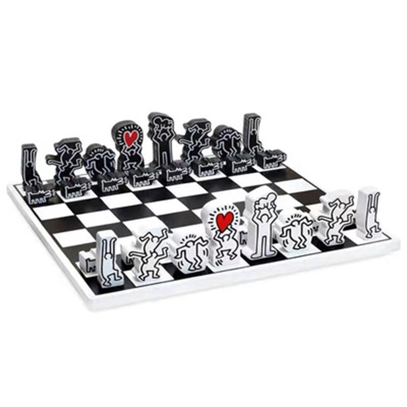 Деревянный шахматный набор Keith Haring Chess Set Белый Черный Красный в Сочи | Loft Concept 