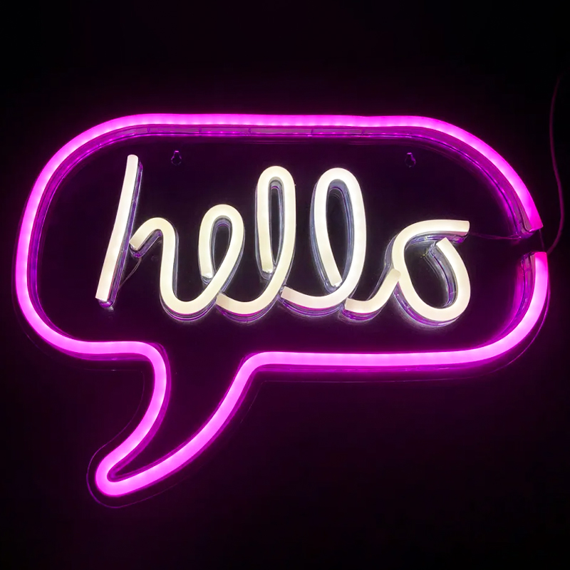 Неоновая настенная лампа Hello Neon Wall Lamp Розовый Белый в Сочи | Loft Concept 