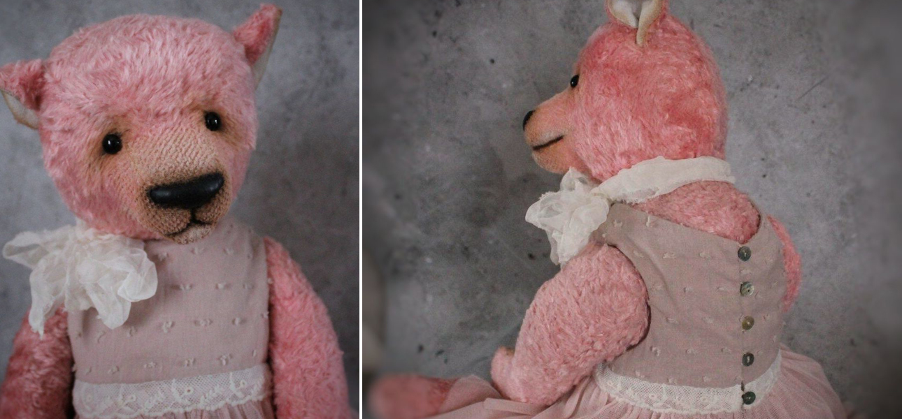 Авторская Кукла Плюшевый Медвежонок в Розовом Платье - фото №1