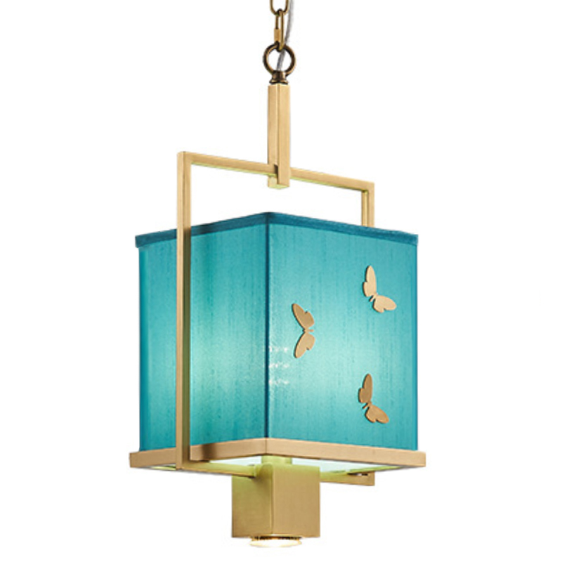 Светильник с бабочками Butterflies Blue Background Hanging lamp Латунь Бирюзовый в Сочи | Loft Concept 