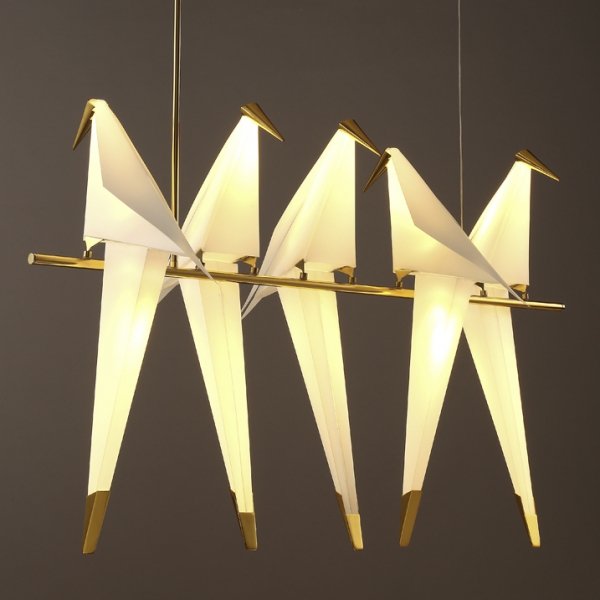 Люстра Origami Bird Chandelier Line 5 Бежево-серый Золотой в Сочи | Loft Concept 