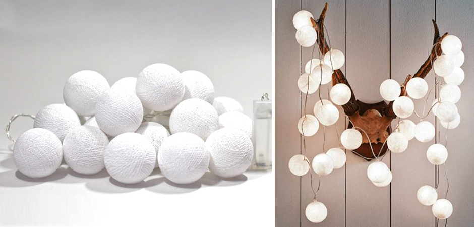 Гирлянда хлопковые фонарики Сotton Ball White - Loft-Concept в Сочи