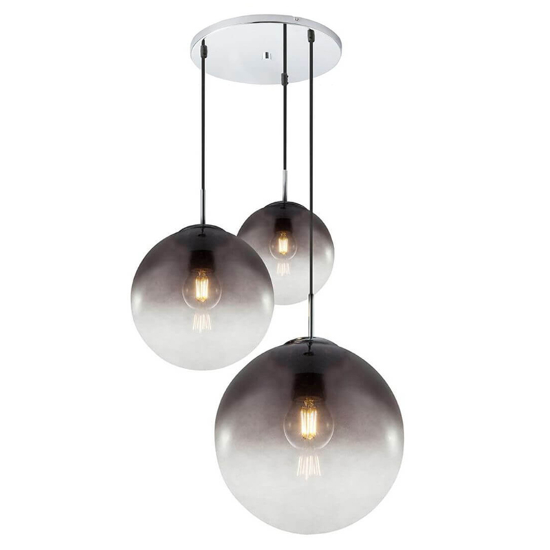 Люстра Ball Sunrise Pendant lamp smok 3 плафона Стекло Смок Хром в Сочи | Loft Concept 