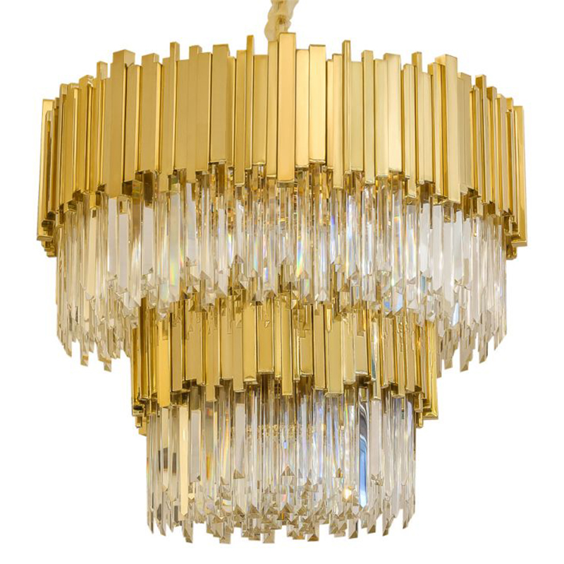 Круглая многоярусная люстра Luxxu Modern Cascade Chandelier Gold Metal Glass Золотой Прозрачное Стекло в Сочи | Loft Concept 