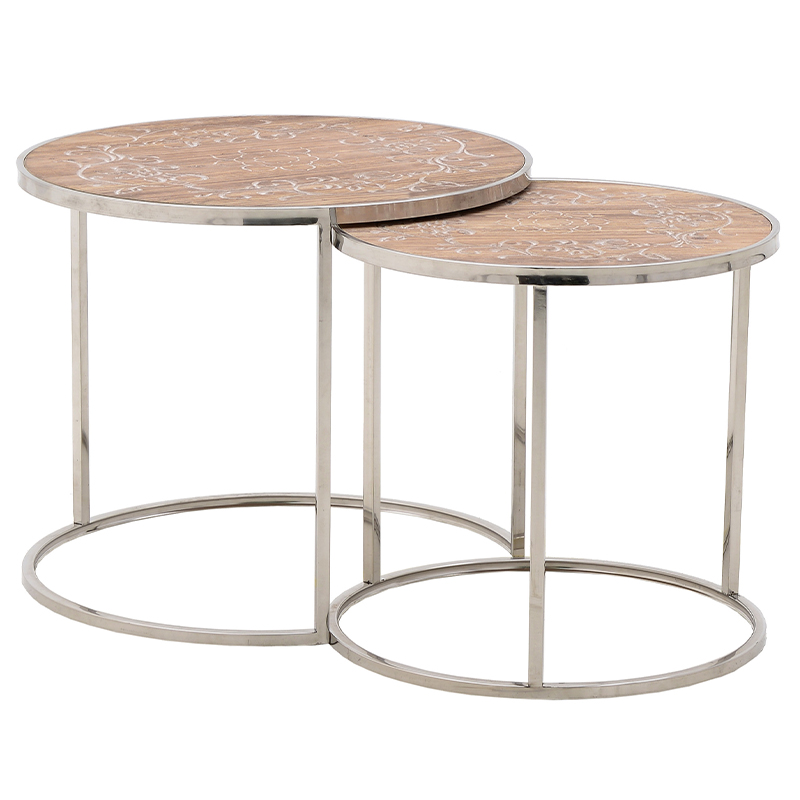 Комплект приставных столиков Malia Round Side Tables Древесина Серебряный в Сочи | Loft Concept 