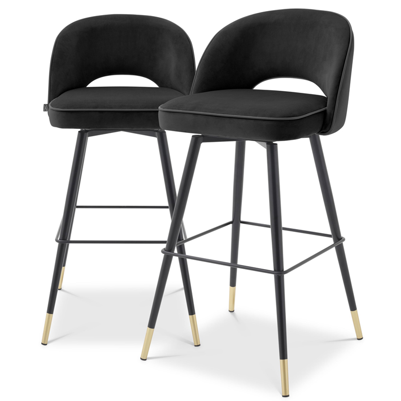 Комплект барных стульев Eichholtz Bar Stool Cliff set of 2 black Черный Латунь в Сочи | Loft Concept 