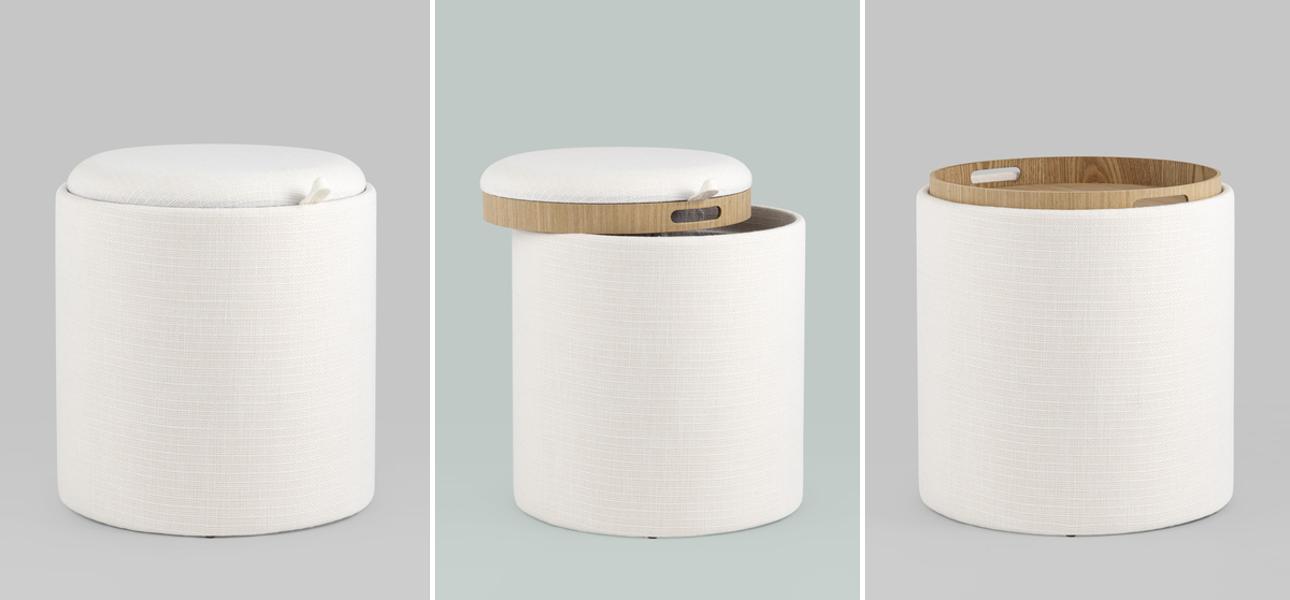 Пуф-столик с ящиком рогожка белый Bianca высота 44 см - фото №1