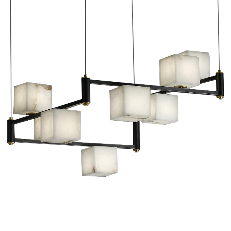 Люстра Marble Cubes Modern Light Chandelier 8 плафонов Латунь Черный Белый Мрамор Bianco в Сочи | Loft Concept 