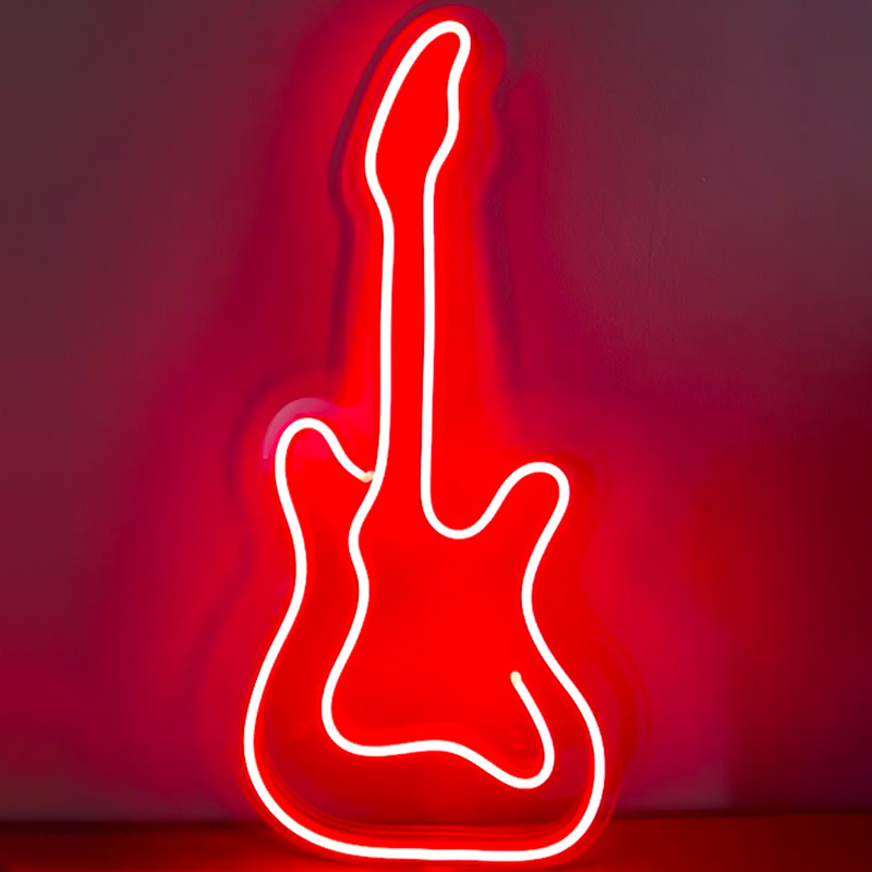 Неоновая настенная лампа Guitar Neon Wall Lamp Красный Прозрачный в Сочи | Loft Concept 