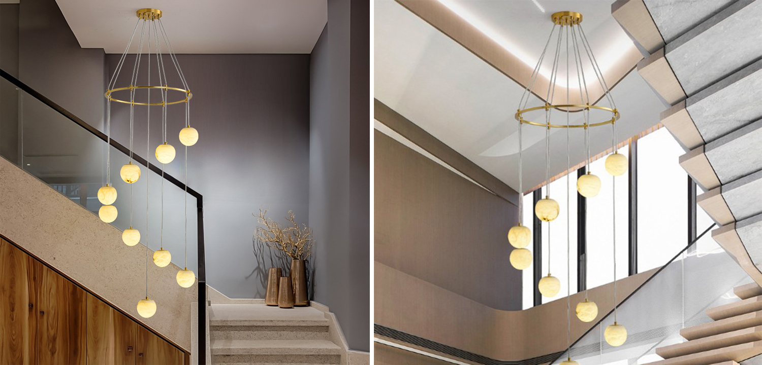 Каскадный Cветильник 9 подвесок Шариков из натурального мрамора Nine Marble Balls Lamp - фото