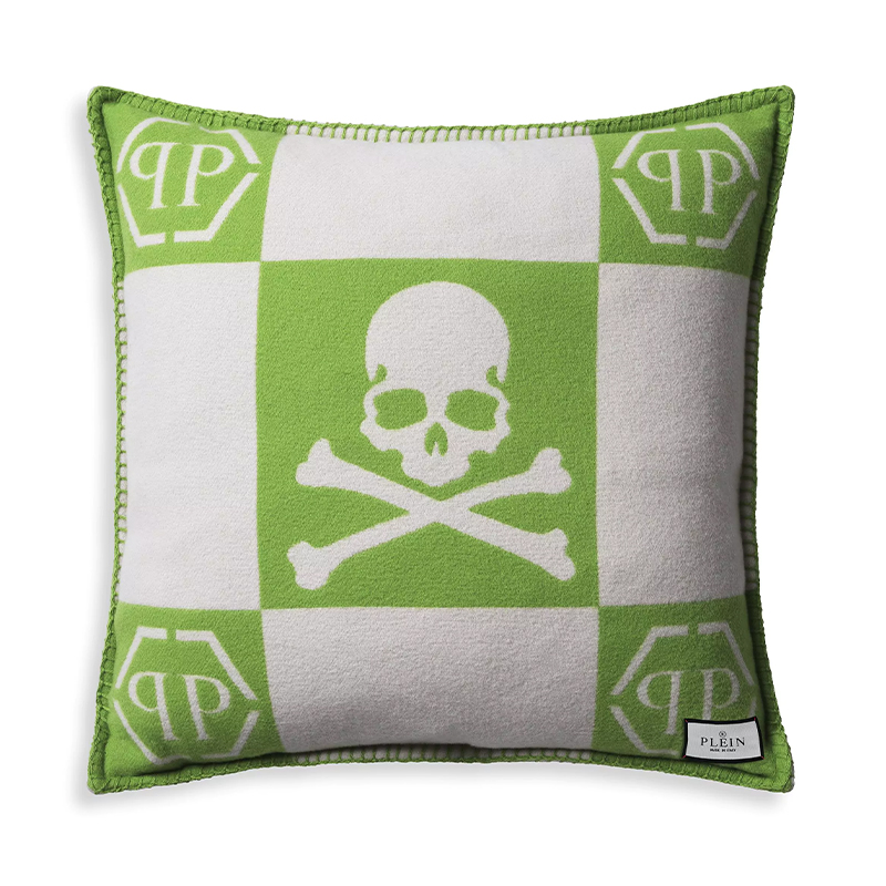 Подушка Philipp Plein Cushion Cashmere Skull 45 x 45 Green Зеленый Белый в Сочи | Loft Concept 