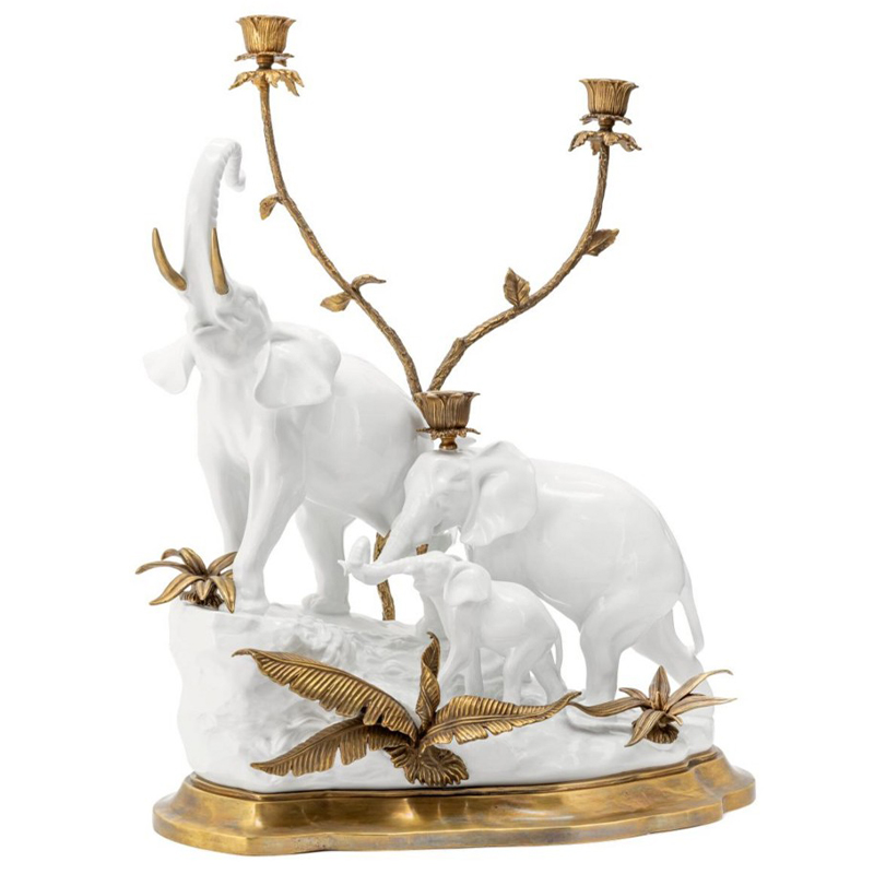 Подсвечник Abhika Candleholder Atlanta Elephants Белый Золотой в Сочи | Loft Concept 