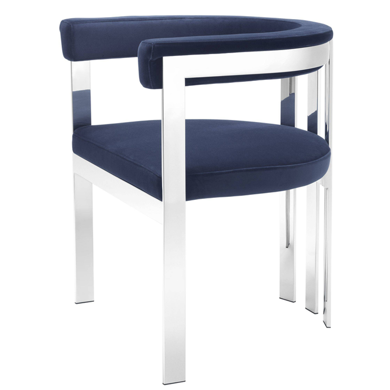 Стул Eichholtz Dining Chair Clubhouse blue Сапфирово-синий Нержавеющая сталь в Сочи | Loft Concept 