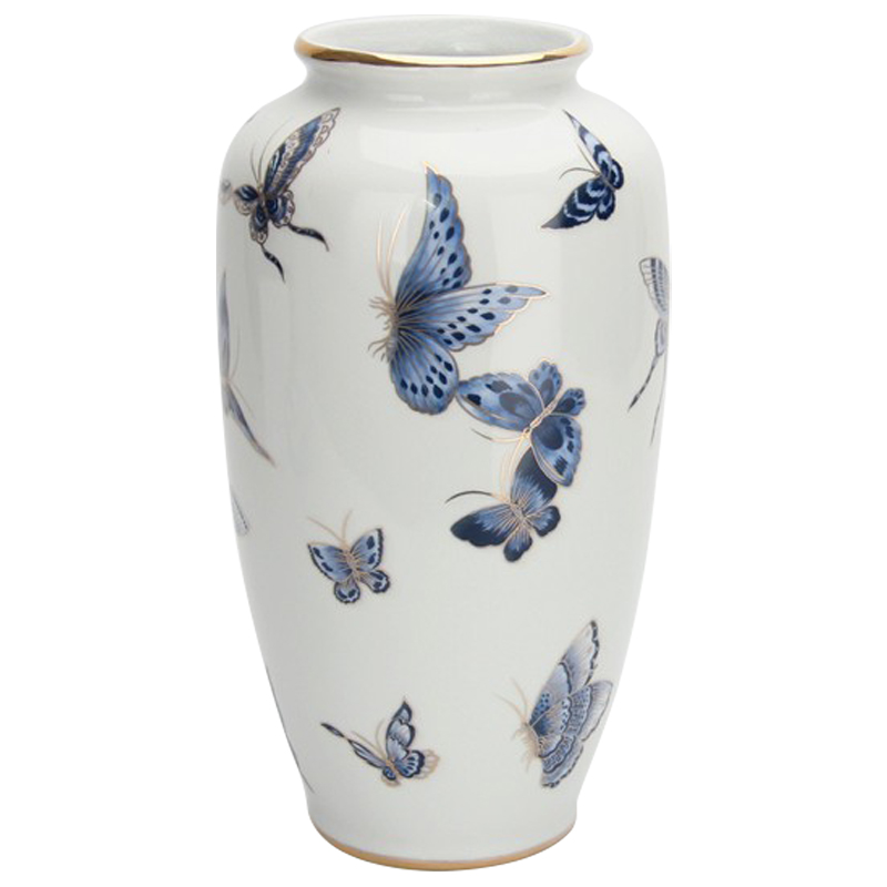 Ваза Porcelain Butterfly Blue and Gold Vase Белый Светло-синий Золотой в Сочи | Loft Concept 