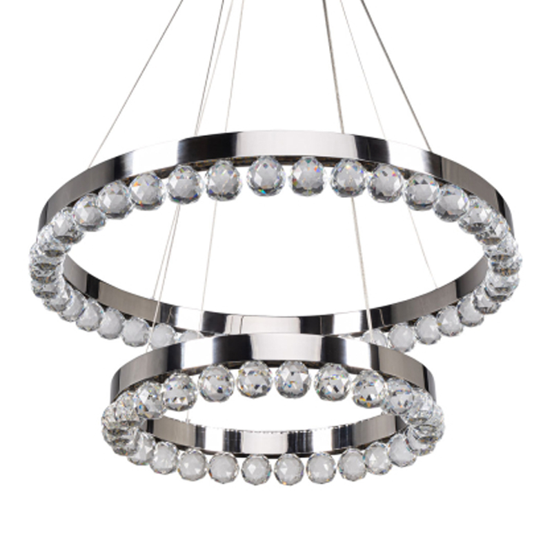 Люстра с двумя кольцами цвета хром и прозрачными хрустальными шарами по периметру Sacramento Transparent Balls Chandelier Хром Прозрачный в Сочи | Loft Concept 