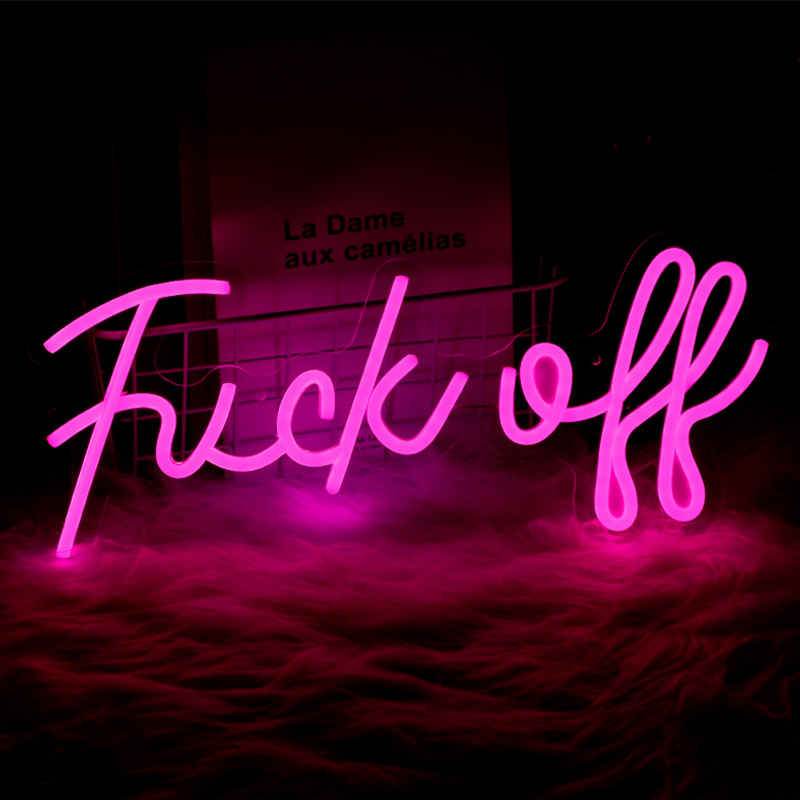 Неоновая настенная лампа Fuck Off Neon Wall Lamp Розовый Розовый Прозрачный в Сочи | Loft Concept 