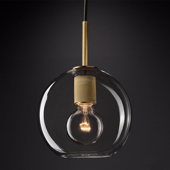 Подвесной светильник RH Utilitaire Globe Pendant Brass Латунь Прозрачное Стекло в Сочи | Loft Concept 