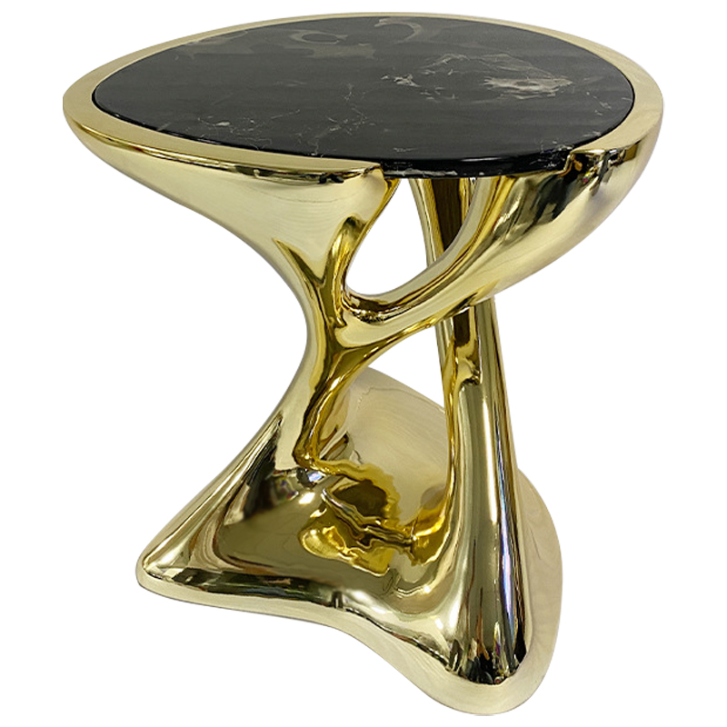 Приставной стол Molten Gold Side Table Глянцевое золото Черный Мрамор Nero в Сочи | Loft Concept 