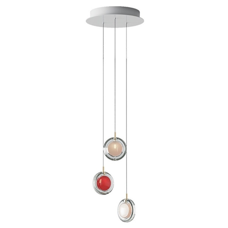 Люстра Lens 3 красный в стиле Bomma Прозрачное Стекло Красный Белый в Сочи | Loft Concept 