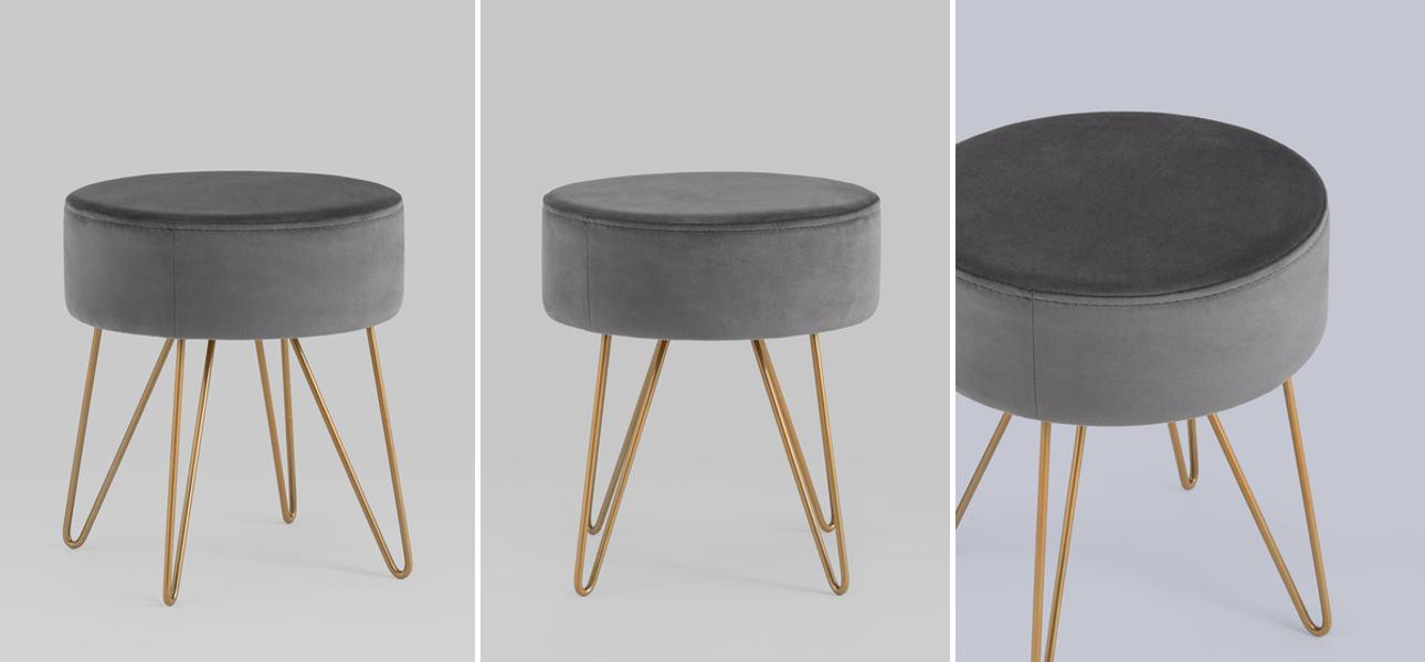 Пуф серый велюр Elegant Juliet   - фото