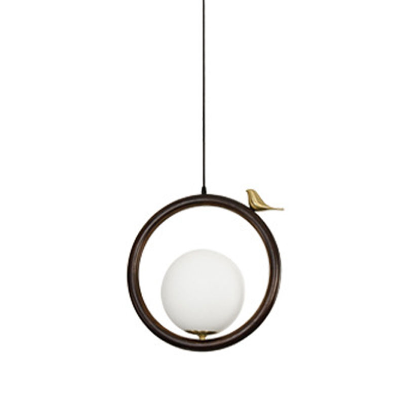 Светильник с птичкой Bird Wood Ring Hanging Lamp Латунь Белый Коричневый в Сочи | Loft Concept 