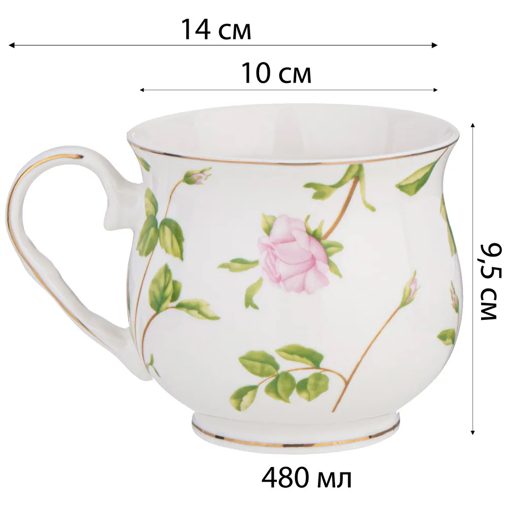 Кружка фарфоровая белая с цветочным принтом 480 мл Flower Porcelain Collection в Сочи