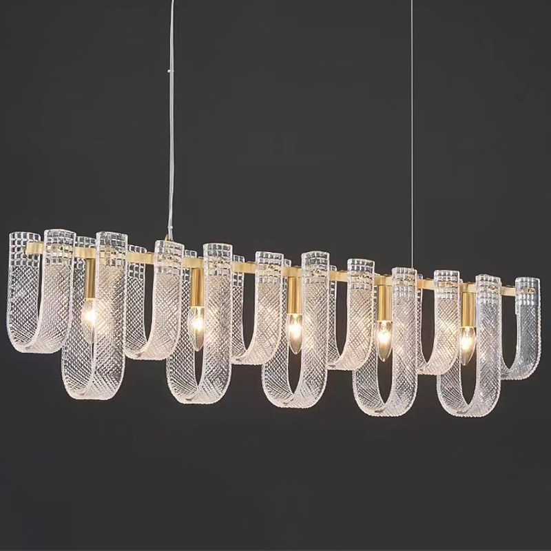 Линейная Люстра Prudence Textured Glass Linear Chandelier B Прозрачное Стекло Золотой в Сочи | Loft Concept 