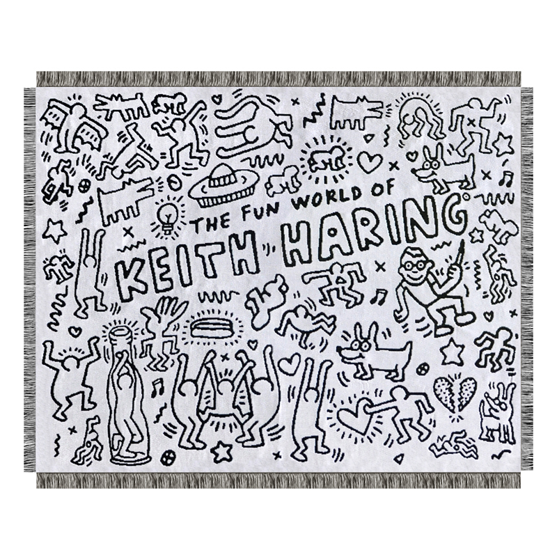 Покрывало граффити черно-белое Кит Харинг Keith Haring Bed Сover Черно-белый в Сочи | Loft Concept 