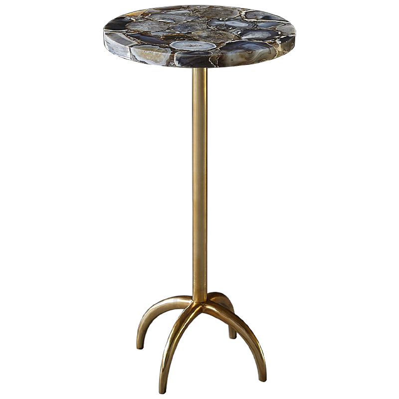 Приставной столик со столешницей из агата Grey Agate Side Table Серый Коричневый Латунь Приставной столик со столешницей из агата Grey Agate Side Table Серый Коричневый Латунь в Сочи | Loft Concept