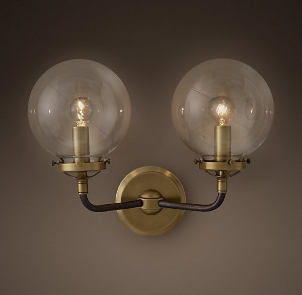 Бра Bistro Globe Clear Glass Double Sconce Brass  в Сочи | Loft Concept 