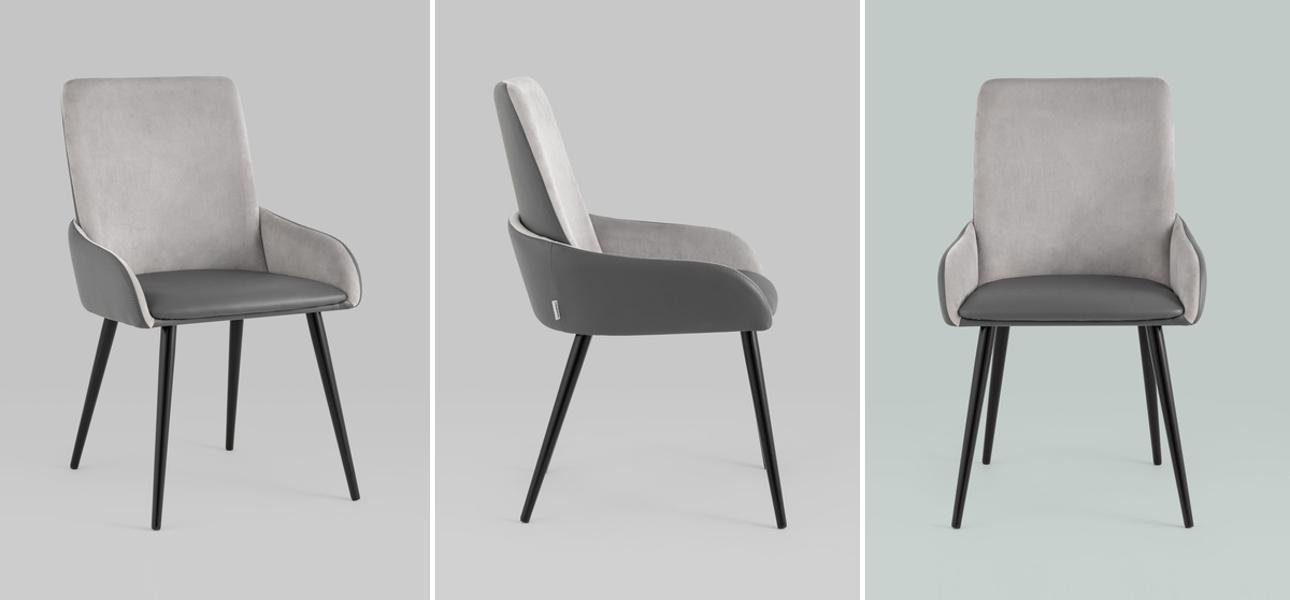 Стул Munchen Chair Серая Экокожа Серый Велюр - фото