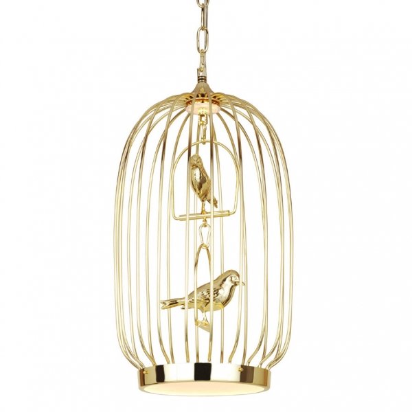 Люстра Birdcage Chandelier Two Gold Глянцевое золото в Сочи | Loft Concept 