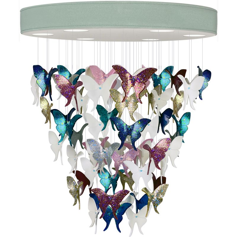 Люстра Цветные Бабочки Светло-Зеленая база Night Butterflies Chandelier Multi Color Зеленый Мульти в Сочи | Loft Concept 